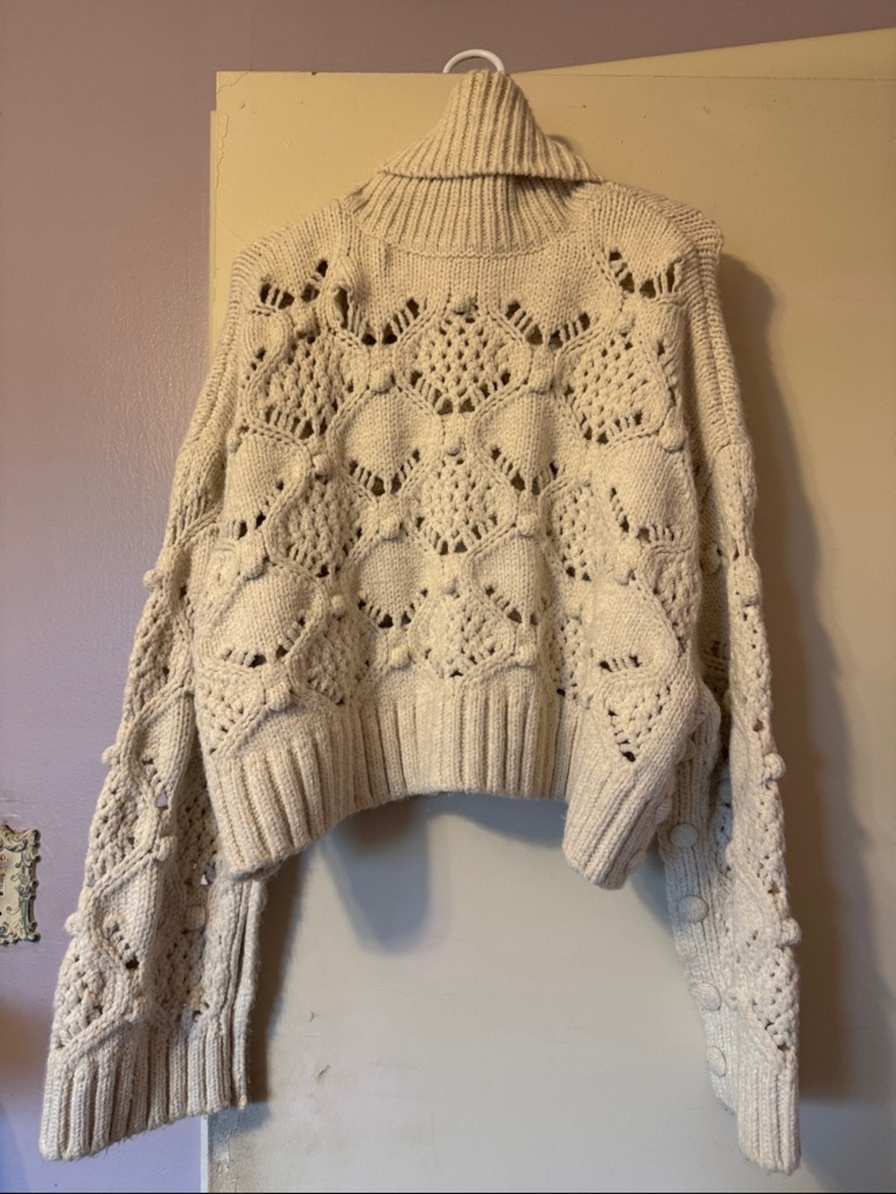 Zara Cream Turtleneck Open-Knit Women's Sweater